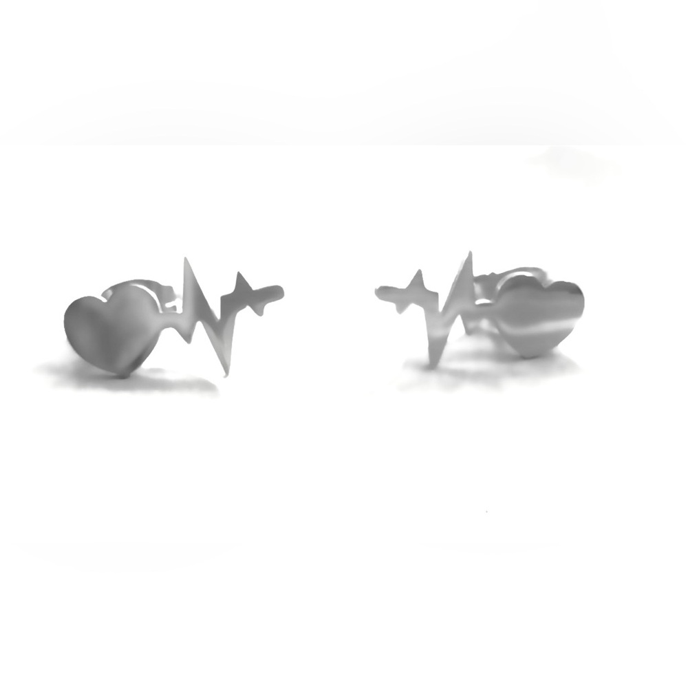 EKG ECG Electrocardio Heartbeat Heart Sinus Rhythm Med Doctor Nurse Silver Studs - Picture 7 of 11